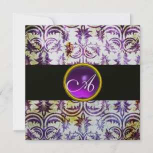 Convite MONOGRAMA ANTIGO DAMASK,roxo preto,prateado