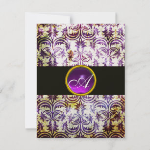Convite MONOGRAMA ANTIGO EM DAMASCO, roxo preto, champanhe