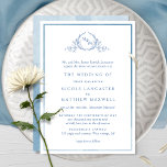 Convite Monograma Azul Elegante Casamento Formal Por Aquar<br><div class="desc">Família e convidados deliciosos com este elegante convite de casamento azul com um delicado monograma botânico desenhado à mão, personalizado com iniciais de casais e fina estrutura azul-d'água na frente, enquanto voltava com uma bela lavagem com aquarela em tons azuis. Design simples, elegante e na moda. Design elegante com nomes...</div>