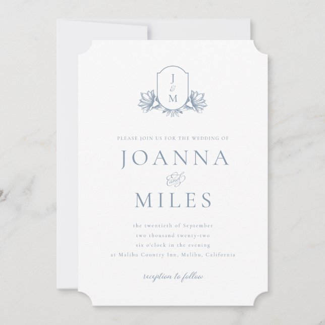 Convite Monograma Azul Pobre de Gato Botânico (Frente)