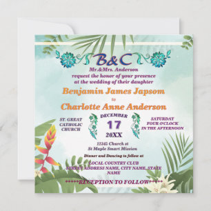 Convite Monograma Botânico Rústico Casamento Personalizado