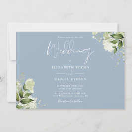 Convite Monograma Botânico Verde de Azul Empoeirado de Cas