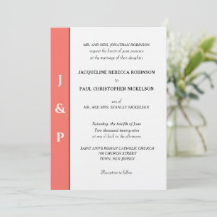 Convite Monograma Branco Coral Minimalista