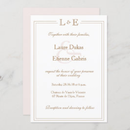 Convite Monograma branco escamoteado dourado e casamento m