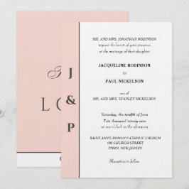 Convite Monograma Branco Minimalista Blush