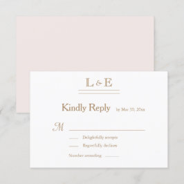 Convite Monograma Branco Rosa Dourado E comercial Casament