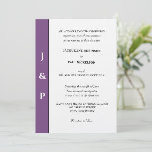 Convite Monograma Branco Violeta Empoeirado Minimalista