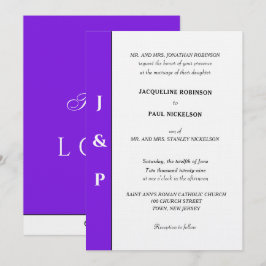 Convite Monograma Branco Violeta Minimalista