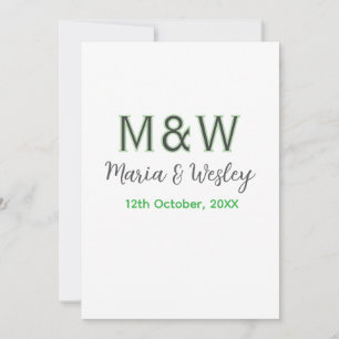 Convite Monograma casal cinza verde moderno romântico data