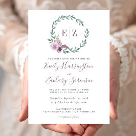 Convite Monograma Casamento Floral Púrpura Púrpura