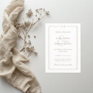 Convite Monograma Casamento moderno Branco Rosa Dourado E