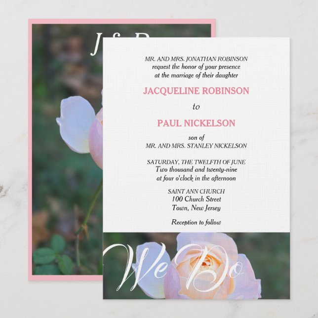 Convite Monograma Casamento We Do Rosa Pastel  (Frente/Verso)