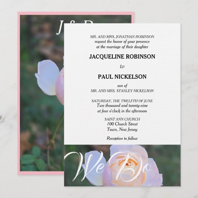 Convite Monograma Casamento We Do Rosa Pastel  (Frente/Verso)