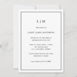 Convite Monograma Celebração Simples de Branco Negro