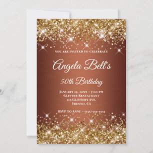 Convite Monograma Chique com Brilho Dourado Cobre Ombre