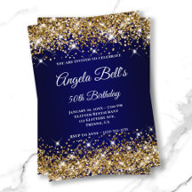 Monograma Chique Glitter Dourado Azul Naval Ombre