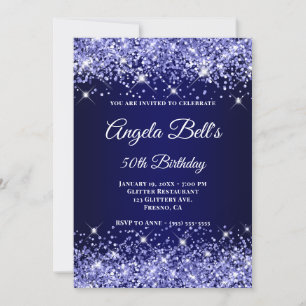 Convite Monograma Chique Glittery Azul Naval Ombre