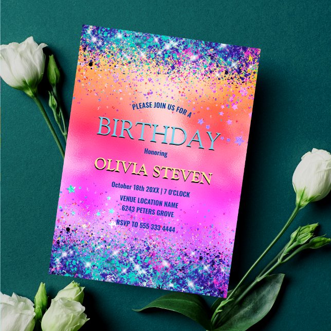 Convite Monograma cintilante falso iridescente, cor de lar (Criador carregado)