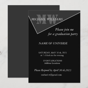 Convite Monograma Cinza Preto Artístico Moderno