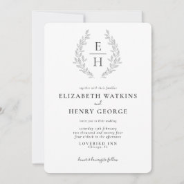 Convite Monograma Clássico Casamento Branco Branco Formal 