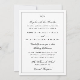 Convite Monograma Clássico Casamento Branco Elegante