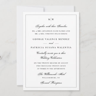 Convite Monograma Clássico Casamento Branco Elegante