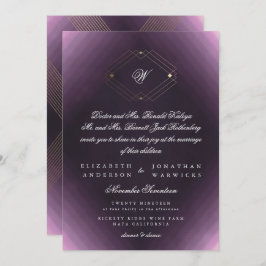 Convite Monograma Clássico de Caligrafia Púrpura Deco Dour