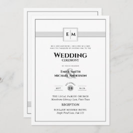 Convite Monograma clássico de Casamento Formal Branco Tudo