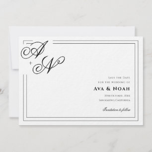 Convite Monograma Clássico Minimalista de Casamento Save t