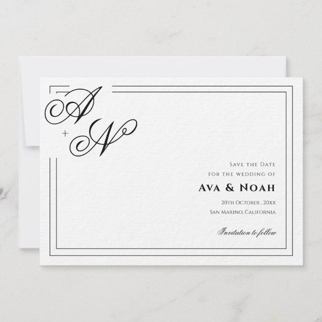 Convite Monograma Clássico Minimalista de Casamento Save t (Frente)