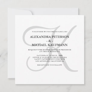 Convite Monograma Clássico Moderno em Casamento de Cinzas
