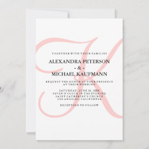 Convite Monograma Clássico Vertical Moderno em Casamento R