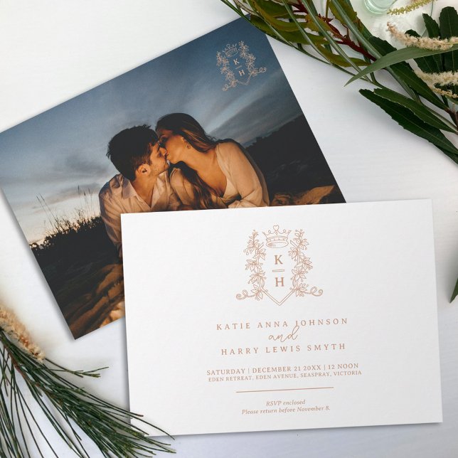 Convite Monograma com copa do coração rosa dourado (Criador carregado)