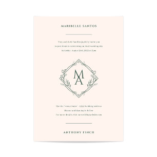 Convite Monograma com Flores e Casamento Evergreen