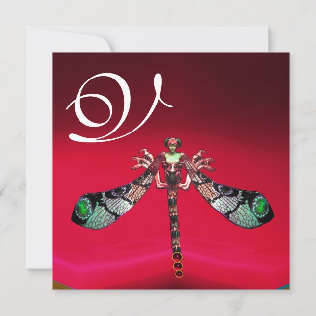 Convite MONOGRAMA DA MULHER DRAGONFLY, ouro borrado vermel (Frente)