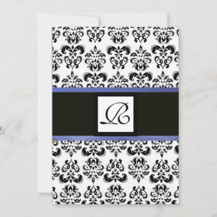 Convite MONOGRAMA DAMASCO, preto branco, azul