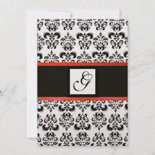 Convite MONOGRAMA DAMASCO, preto, dourado metálico vermelh