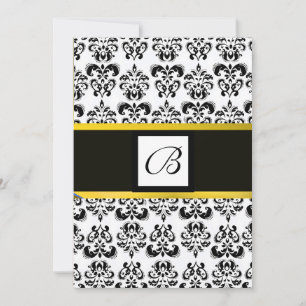 Convite MONOGRAMA DAMASCO,preto e branco,amarelo