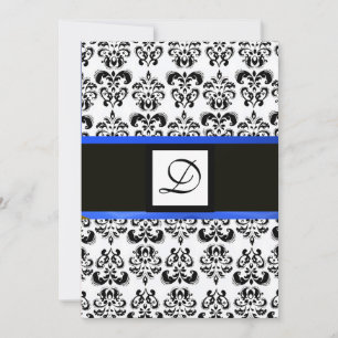 Convite MONOGRAMA DAMASCO,preto e branco,azul