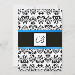 Convite MONOGRAMA DAMASCO, preto e branco, azul