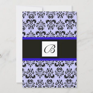 Convite MONOGRAMA DAMASCO,preto e branco,azul