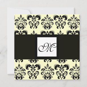 Convite MONOGRAMA DAMASCO, preto e branco, creme