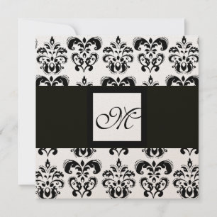 Convite MONOGRAMA DAMASCO,preto e branco,metálico dourado