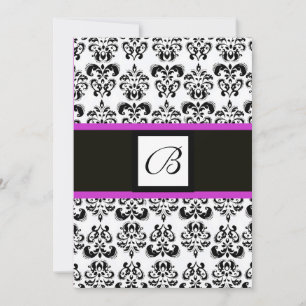 Convite MONOGRAMA DAMASCO, preto e branco, rosa roxo