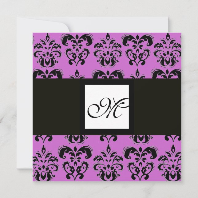 Convite MONOGRAMA DAMASCO,preto e branco,roxo (Frente)