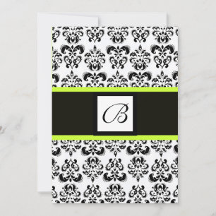 Convite MONOGRAMA DAMASCO, preto e branco, verde amarelo