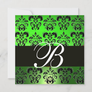 Convite MONOGRAMA DAMASCO PRETO VERDE , branco