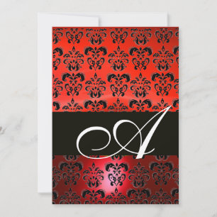 Convite MONOGRAMA DAMASCO VERMELHO PRETO , branco brilhant