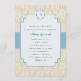 Convite Monograma Damask Baptism/Christening Invite - Azul