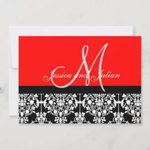 Convite Monograma Damask Black and Red Invation